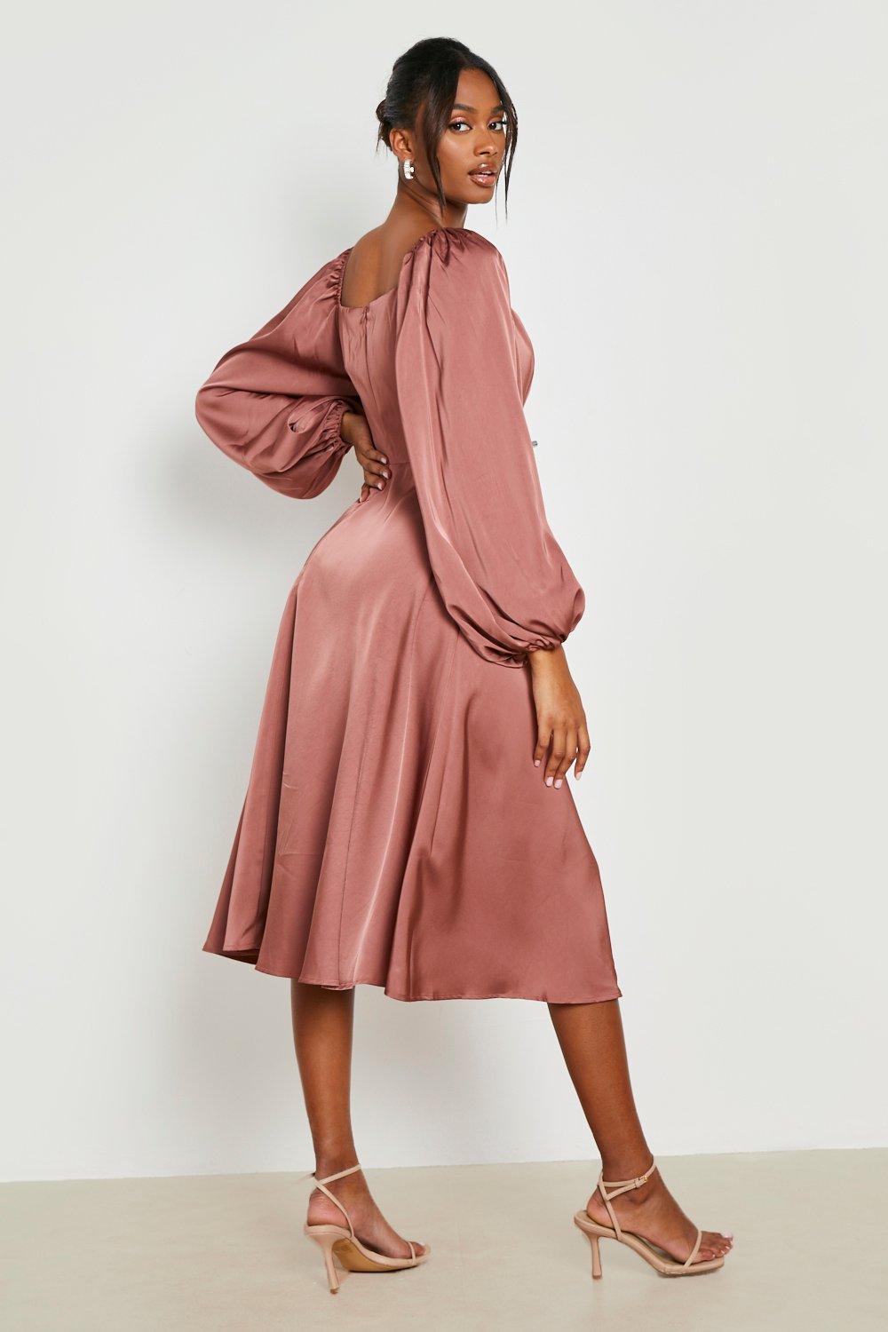 Midi skater dress with sleeves on sale