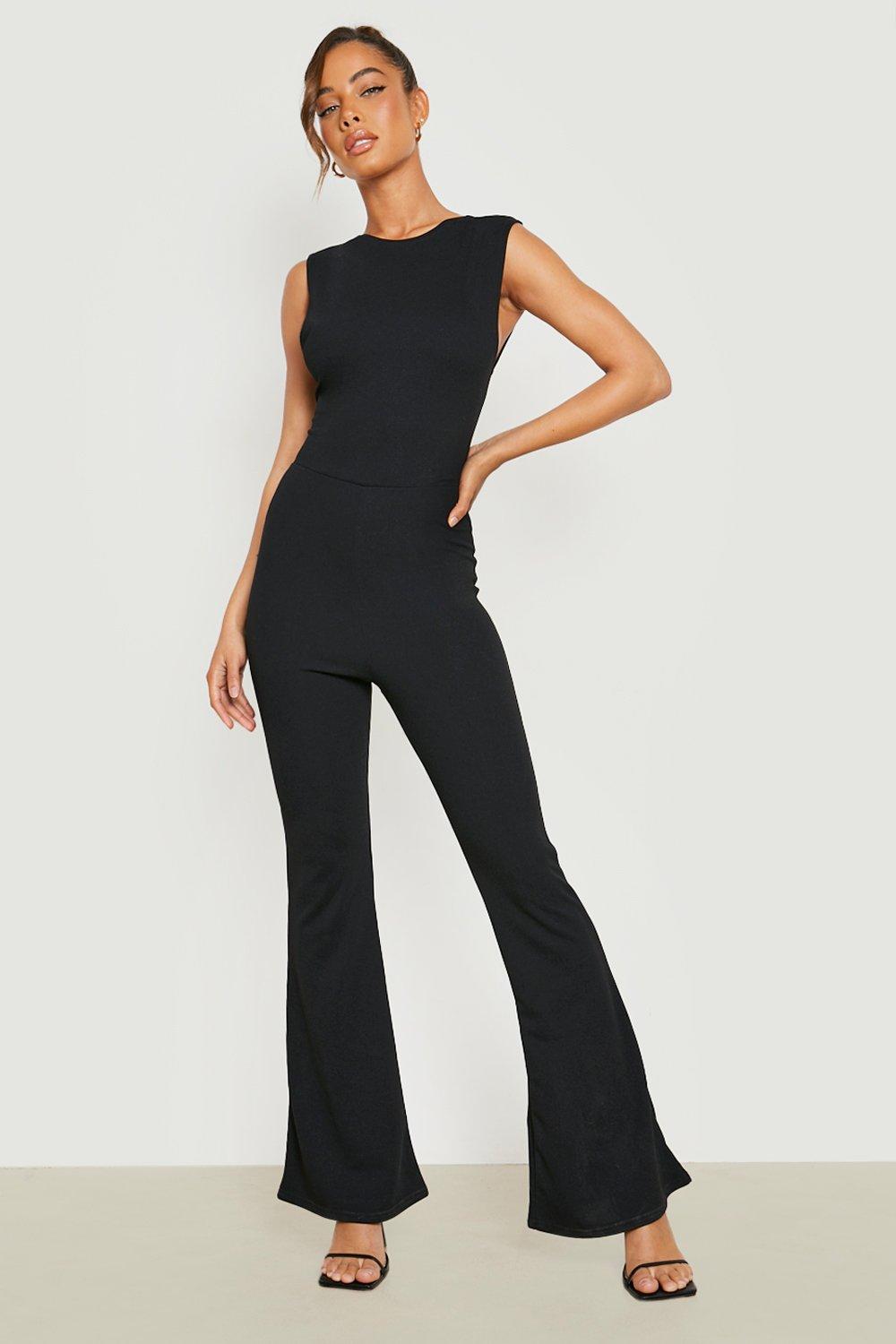 Seam Front Zip Through Denim Flare Jumpsuit