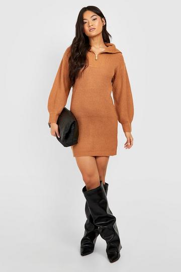 Oversized Collar Jumper Dress camel