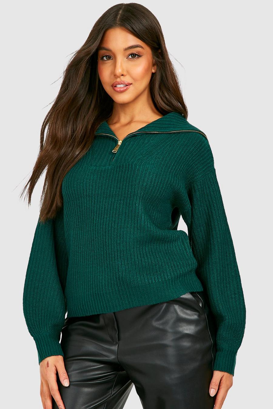 ירוק סוודר אוברסייז עם צווארון image number 1