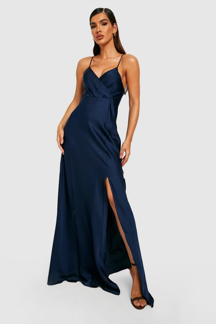 Navy Satin Strappy Maxi Dress  image number 1