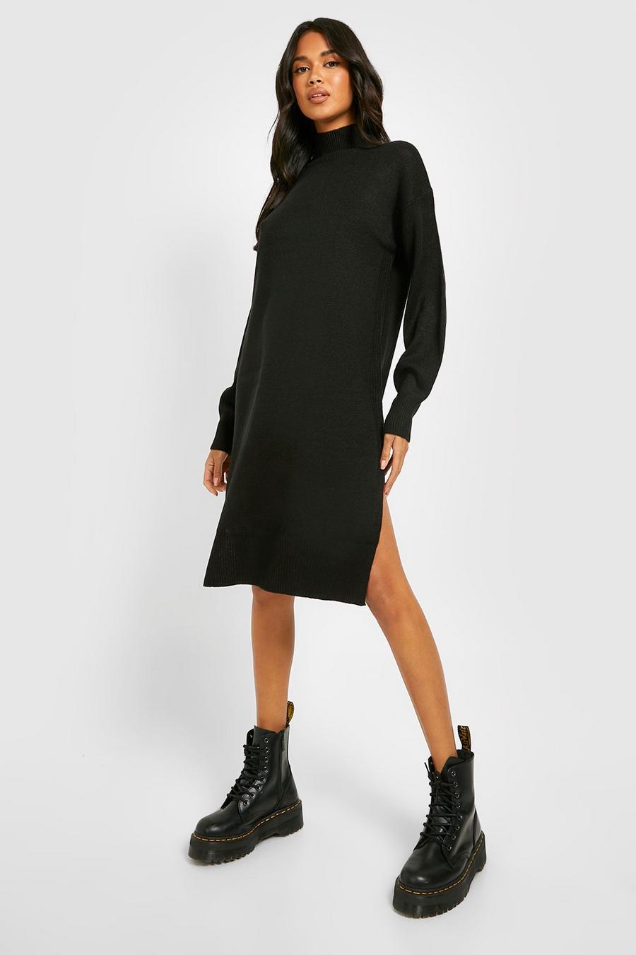 Black Bright Turtleneck Sweater Dress image number 1