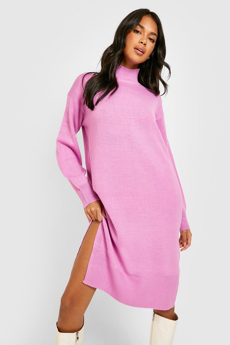 Pink Bright Turtleneck Sweater Dress
