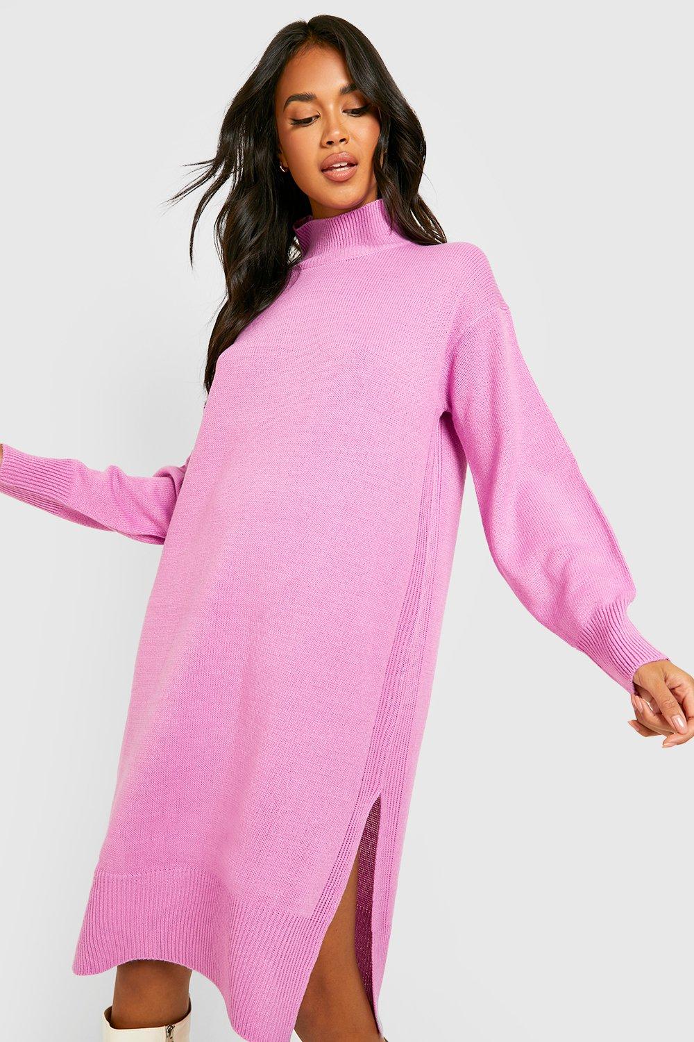 Turtle Neck Pink Dress, Pink Turtleneck Dress