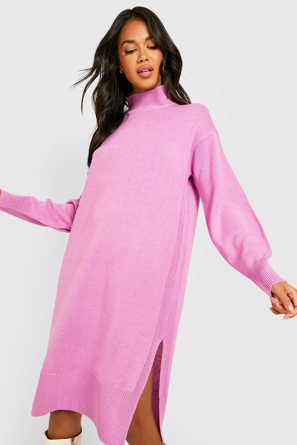 Bright pink polo neck jumper hotsell
