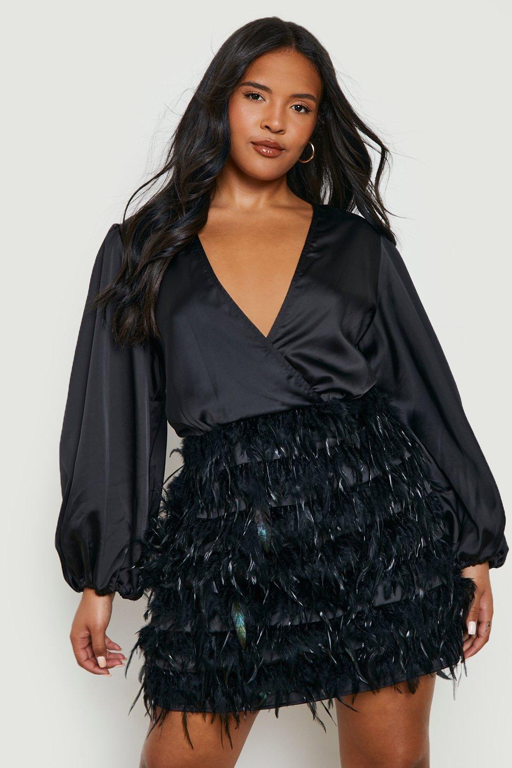 Plus size black feather skirt hotsell