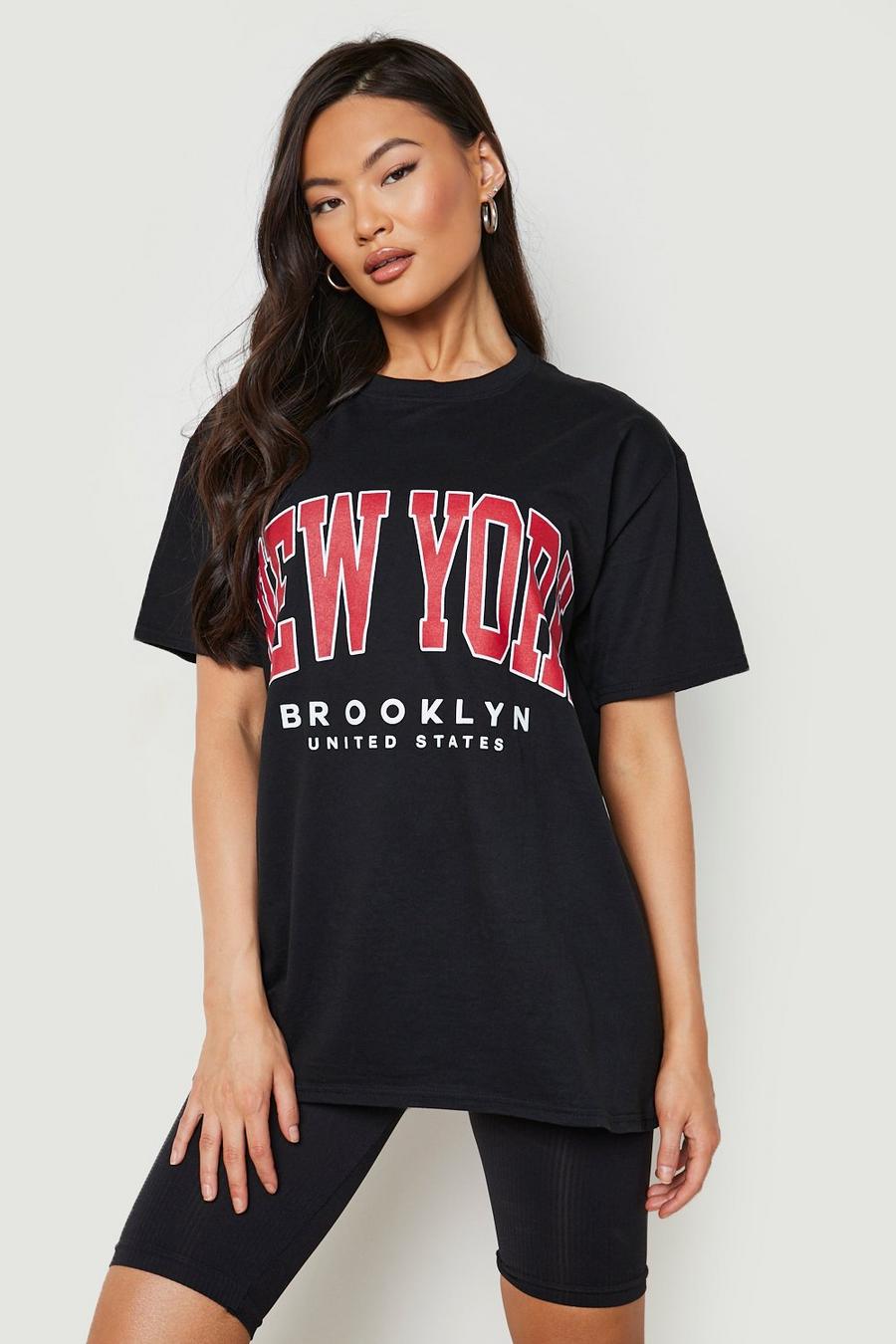 Camiseta oversize con estampado de New York, Black nero image number 1