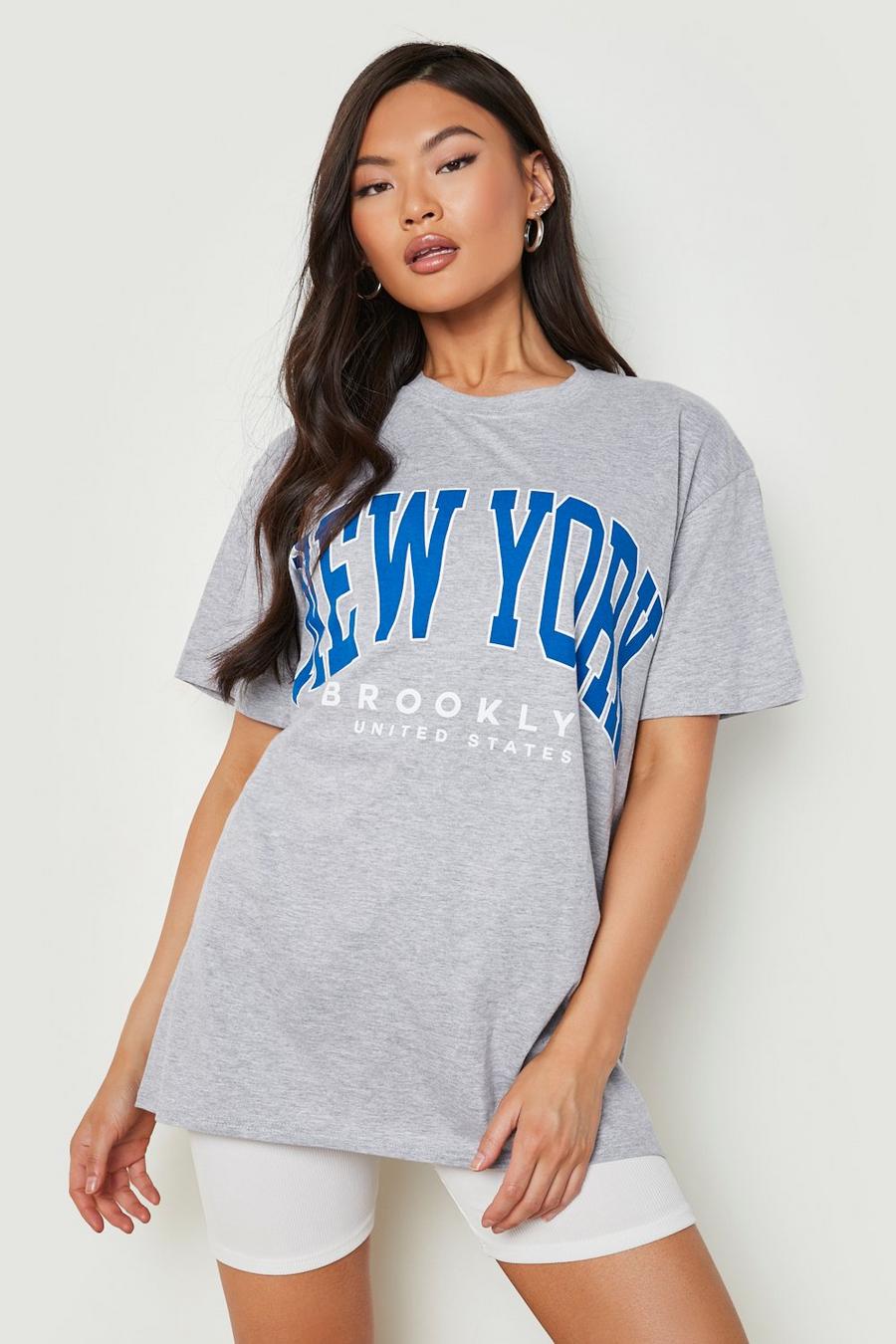 Camiseta oversize con estampado de New York, Grey marl gris