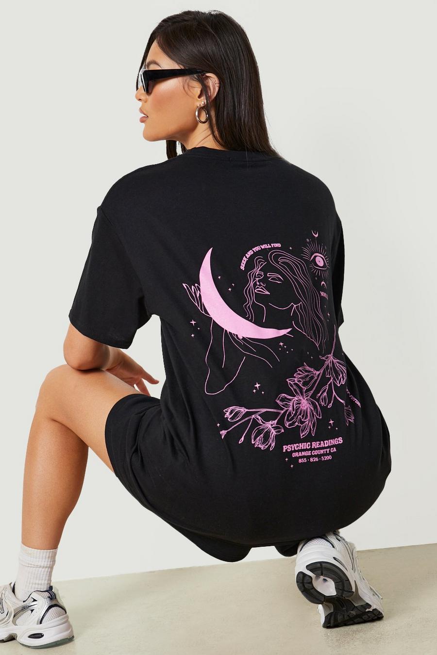 T-shirt con stampa sul retro di luna e stelle, Black nero