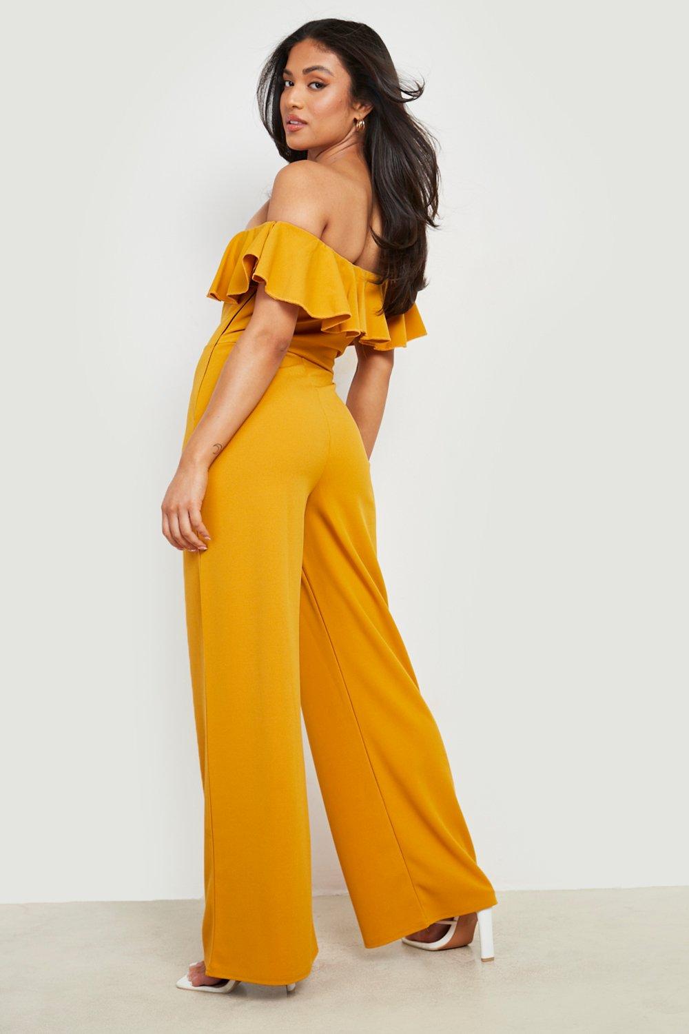 Petite Sweetheart Ruffle Wide Leg Jumpsuit boohoo