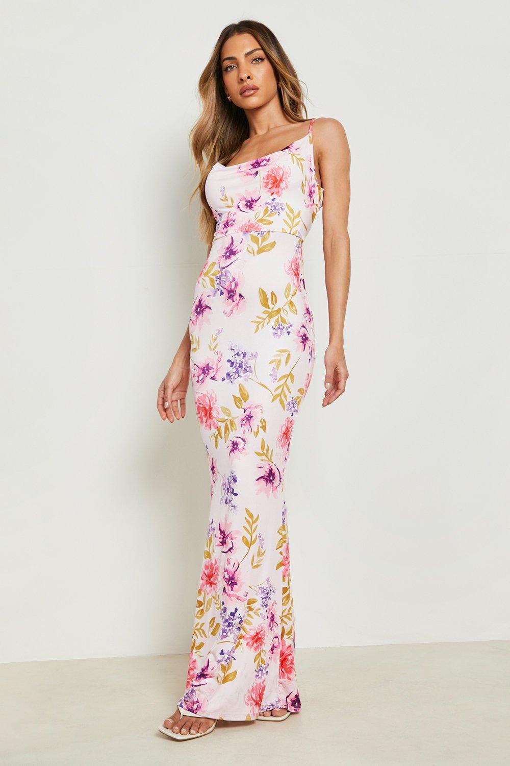 Blush pink floral hot sale maxi dress