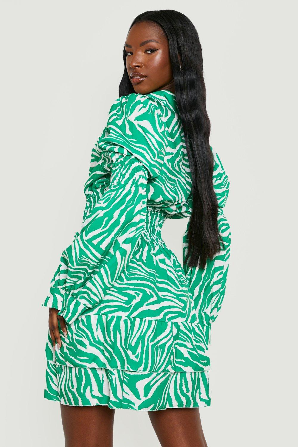 green zebra shirt dress