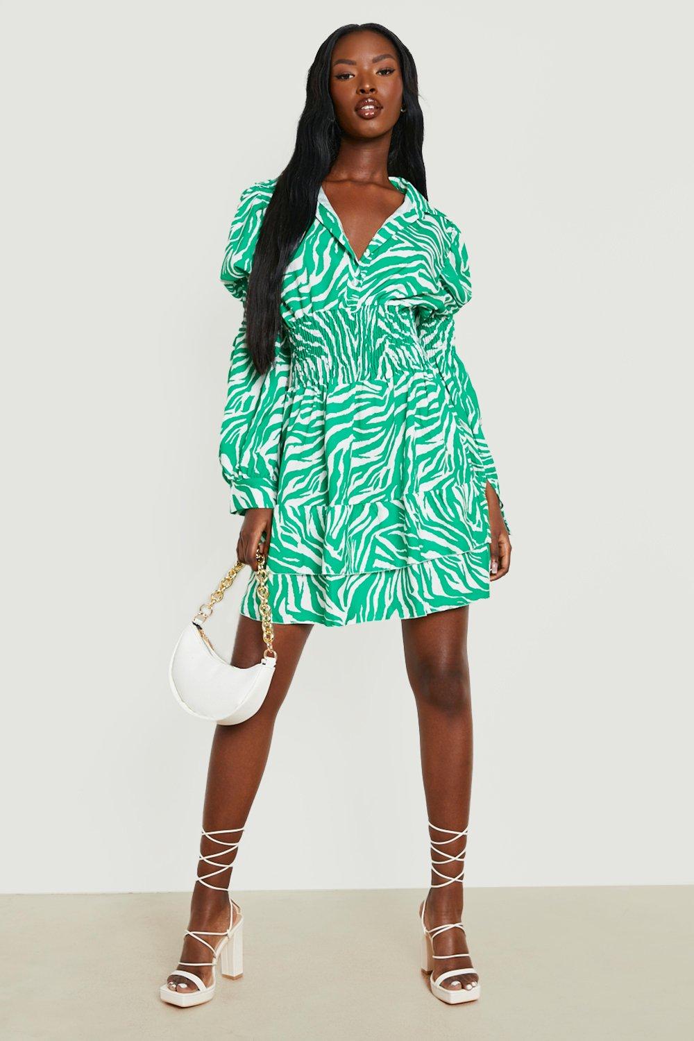 green zebra shirt dress