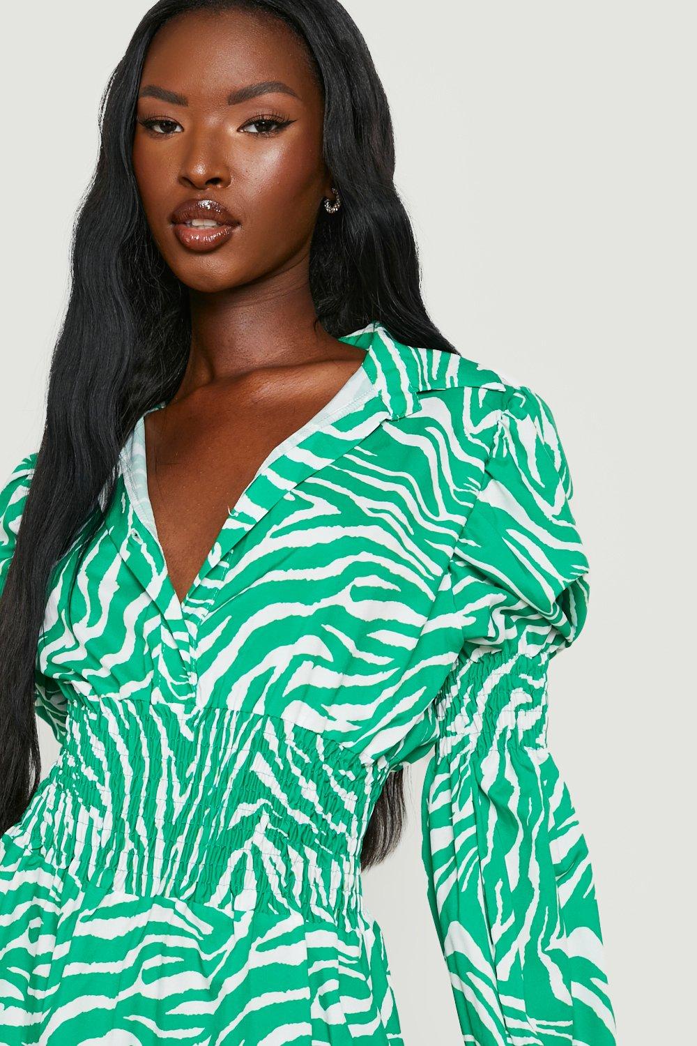 green zebra shirt dress