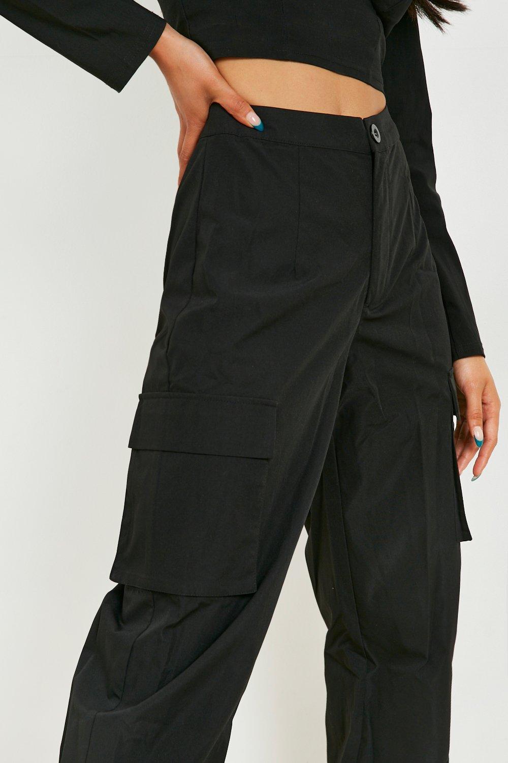 Cute In Cargo Black Cargo Pocket Detail Cuffed Hem Trouser Co-Ord