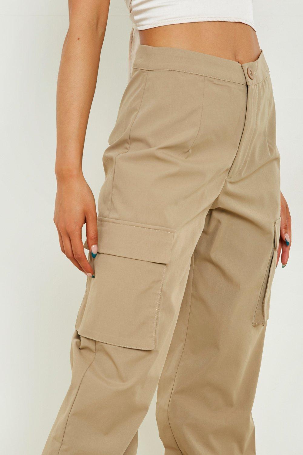 Women's Petite Cuff Hem High Waist Cargo Trouser | Boohoo UK