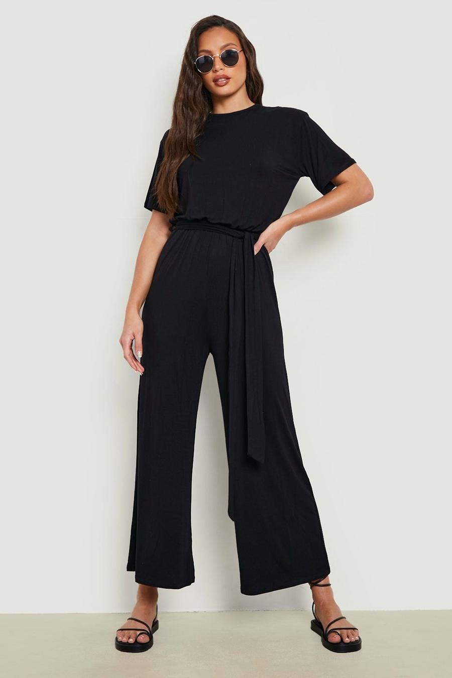 Black Tall Jersey Culottes Jumpsuit image number 1