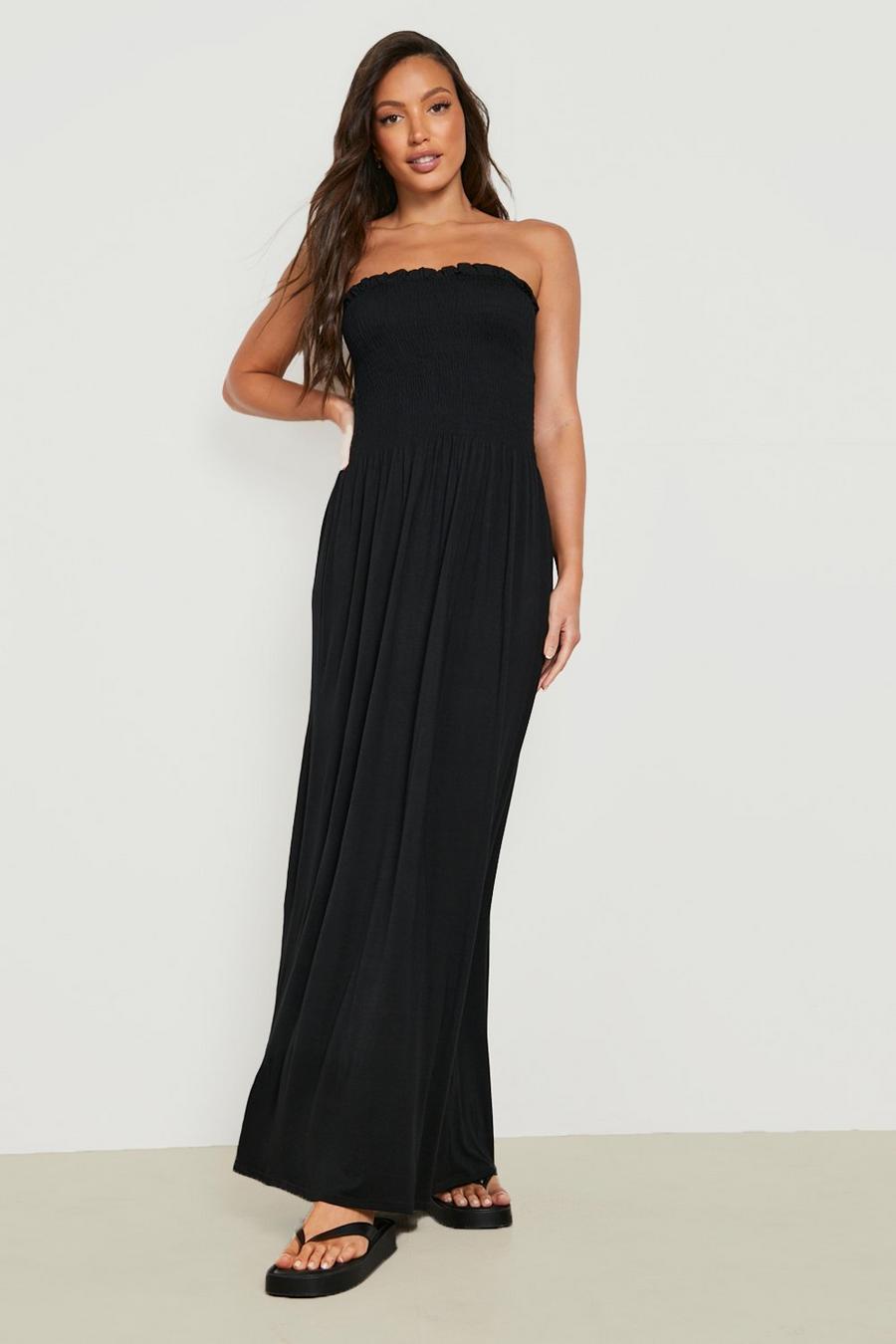 Black Tall Bandeau Shirred Maxi Dress image number 1