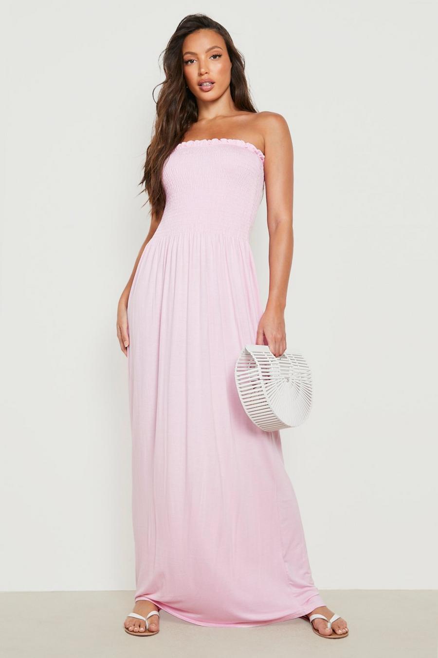 Hot pink Tall Bandeau Shirred Maxi Dress image number 1