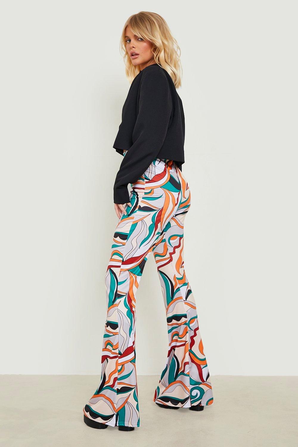 abstract print flare pants