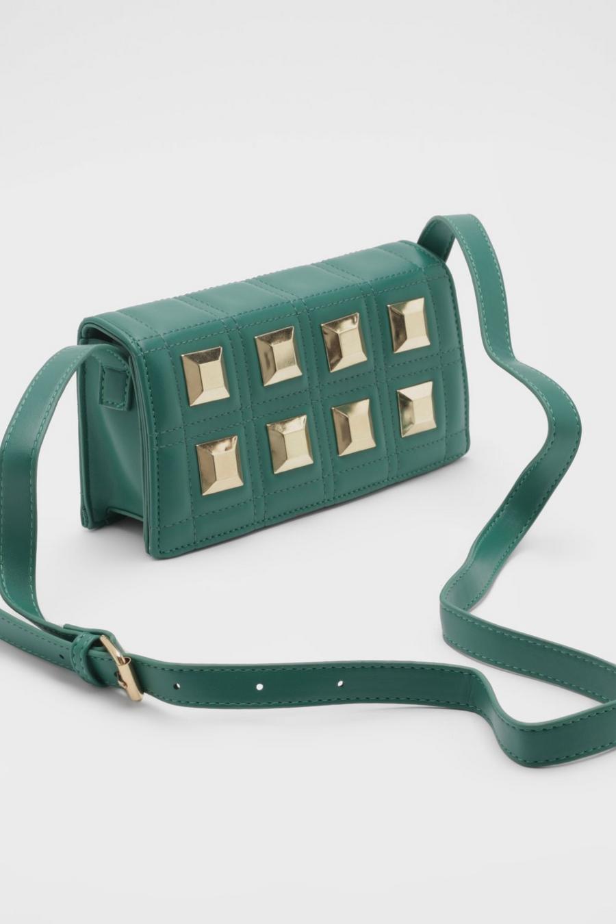 Green Studded Rectangle Cross Body Bag 