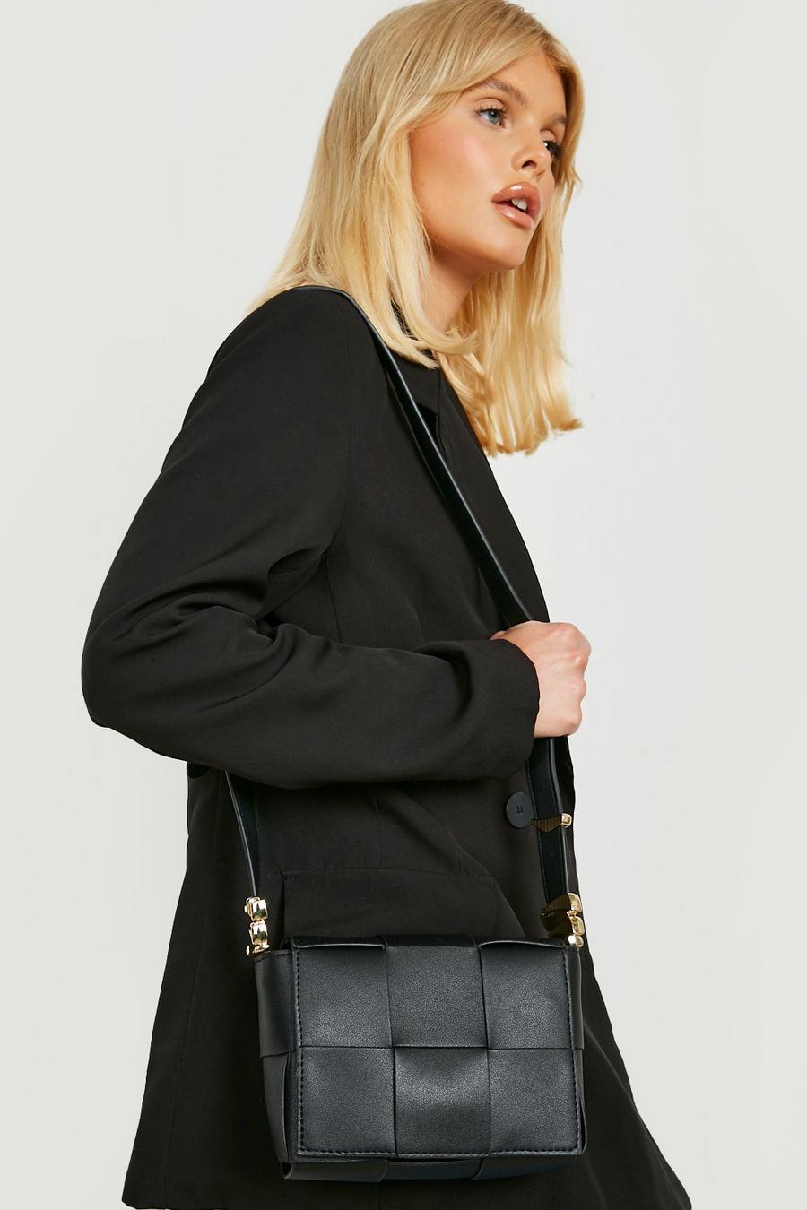 Black Mini Woven Crossbody Bag 