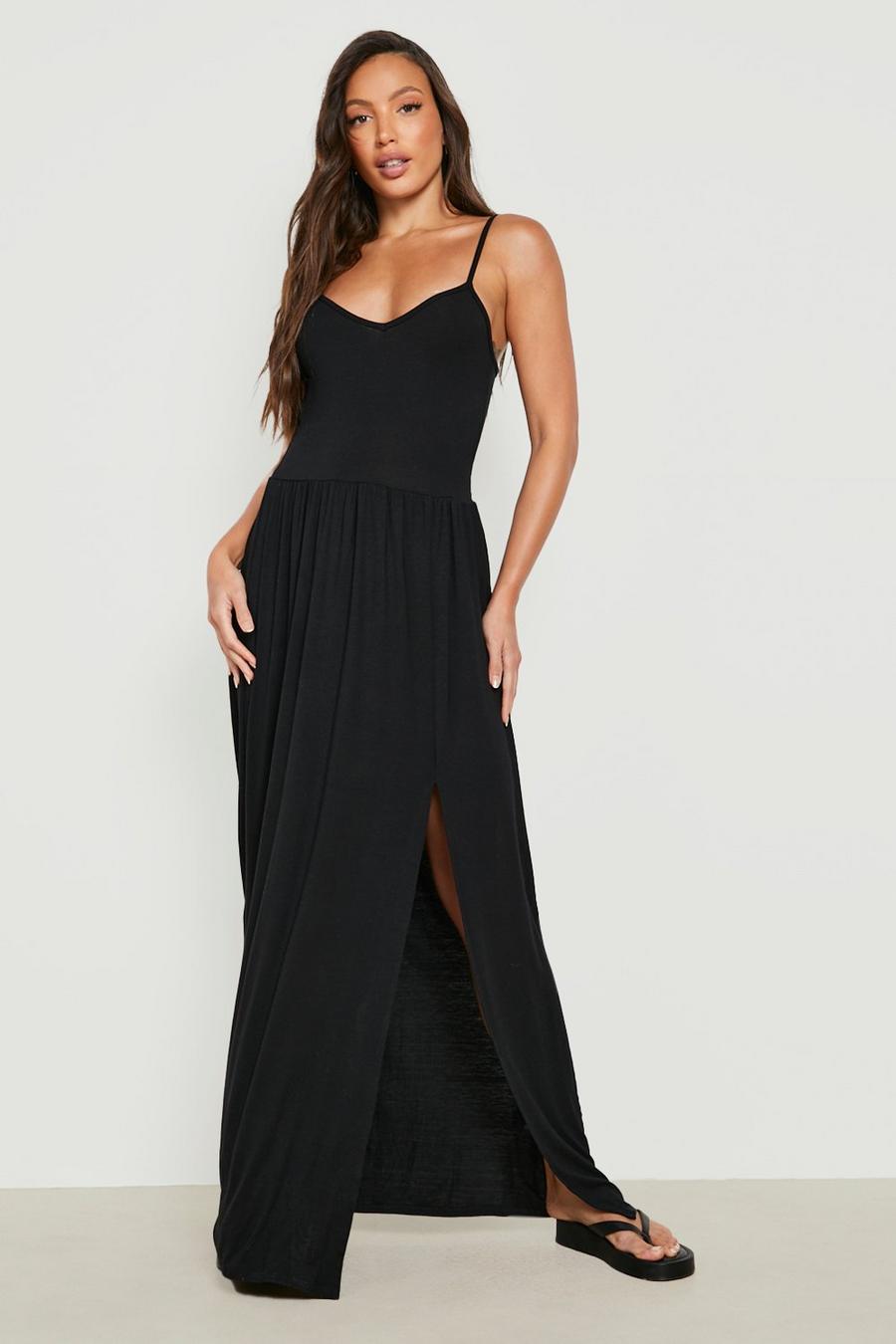 Black Tall Slit Leg Jersey Knit Maxi Dress image number 1