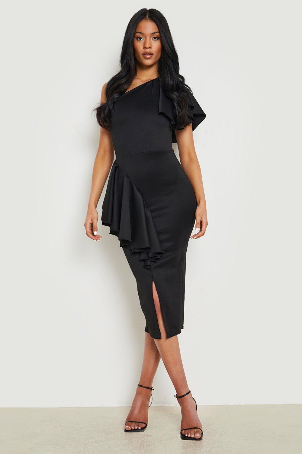 Tall Scuba Frill Detail Midi Dress boohoo USA
