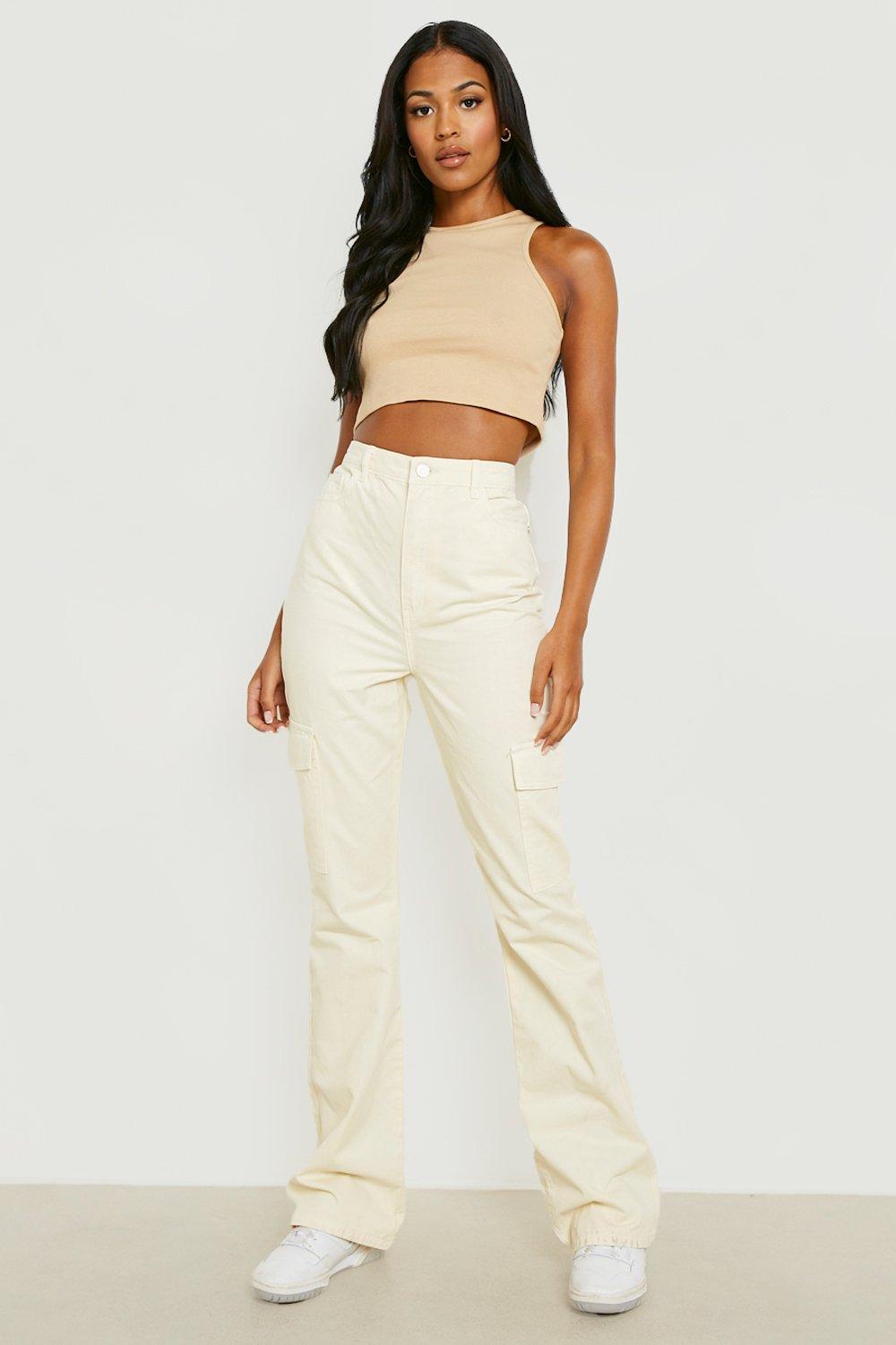 High waisted white cargo on sale pants