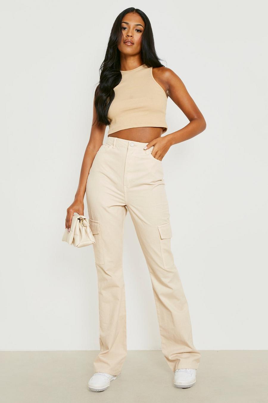 Stone beige Tall Flared Leg Cargo Pants image number 1