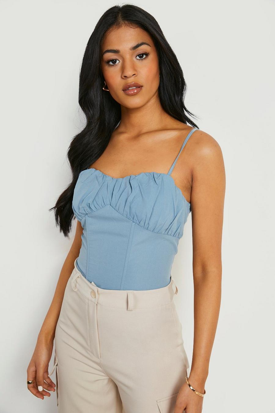 Petrol grey Tall Strappy Ruched Front Corset Top