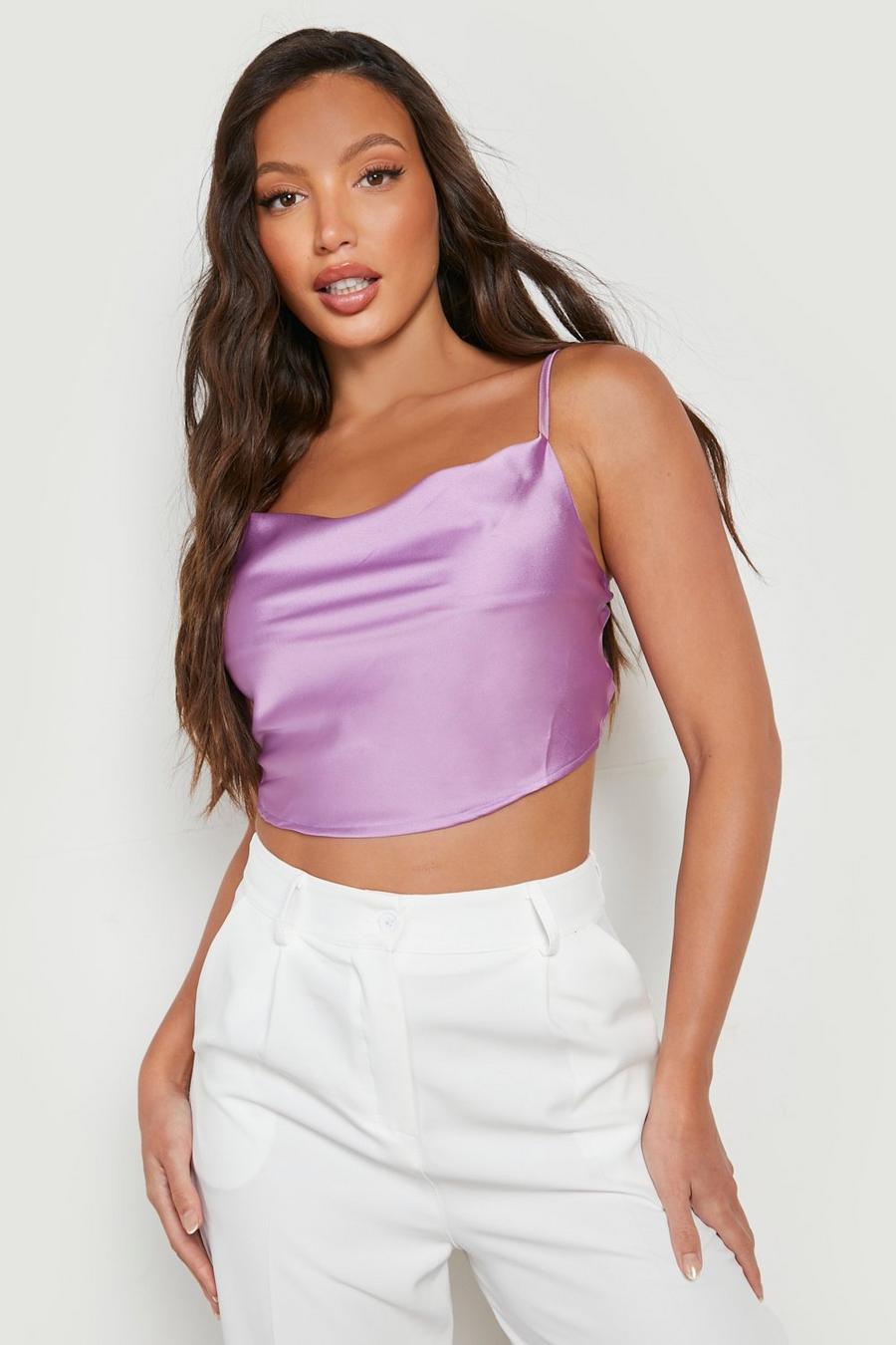 Lilac Tall Halter Satin Camisole image number 1