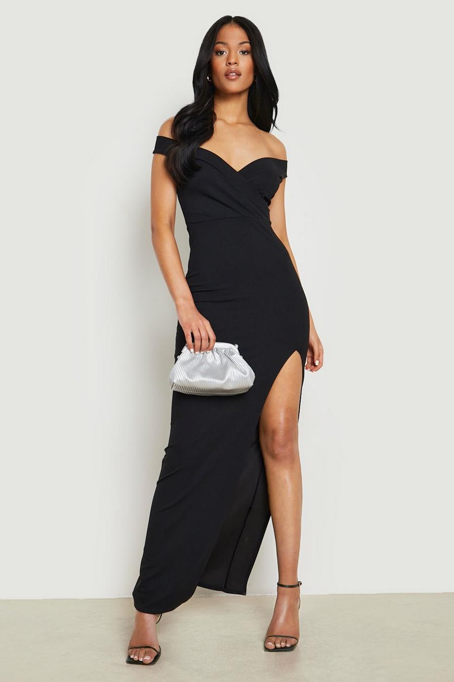 Black Tall Wrap Off The Shoulder Maxi Dress image number 1