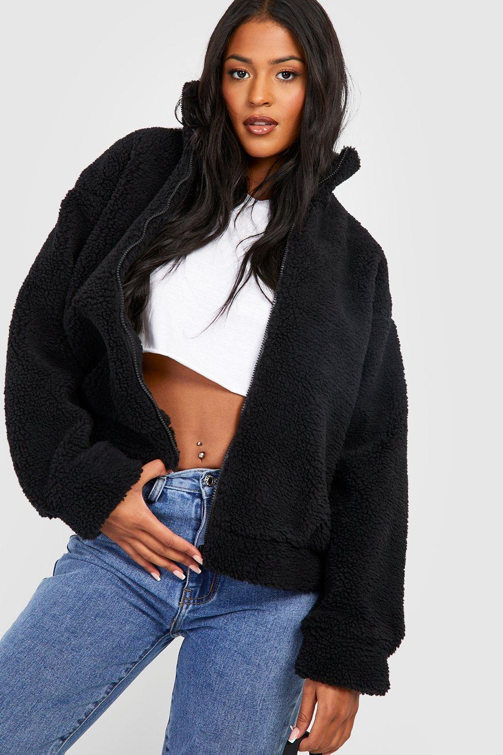 Black teddy coat boohoo best sale