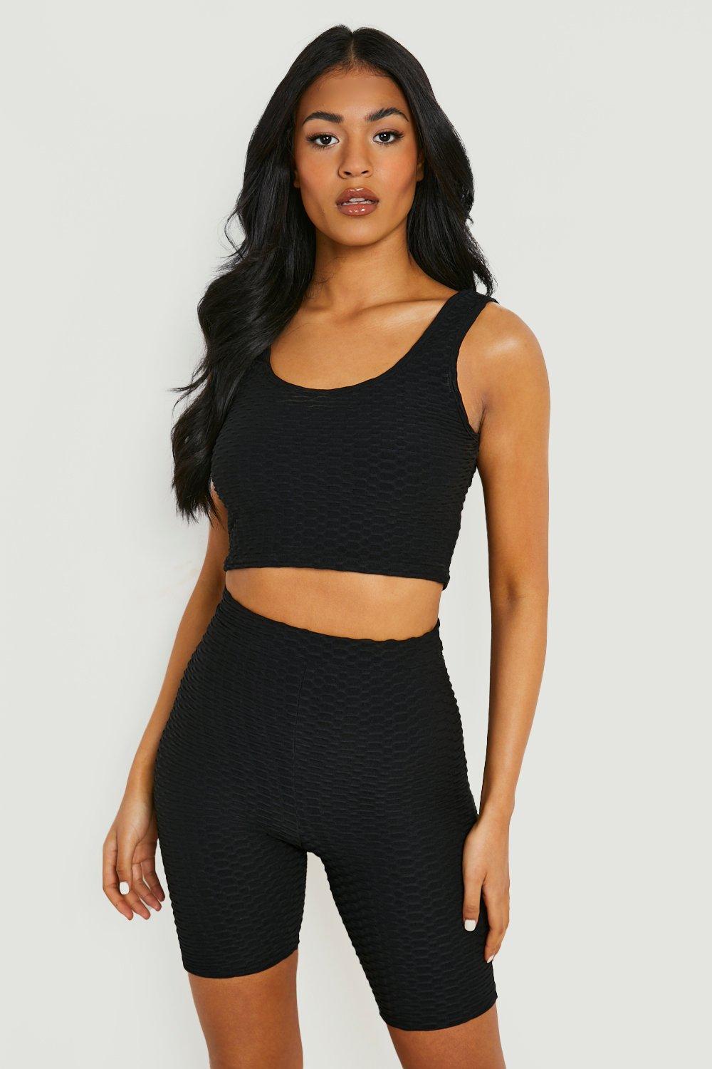 Black Tall Honeycomb Crop Top