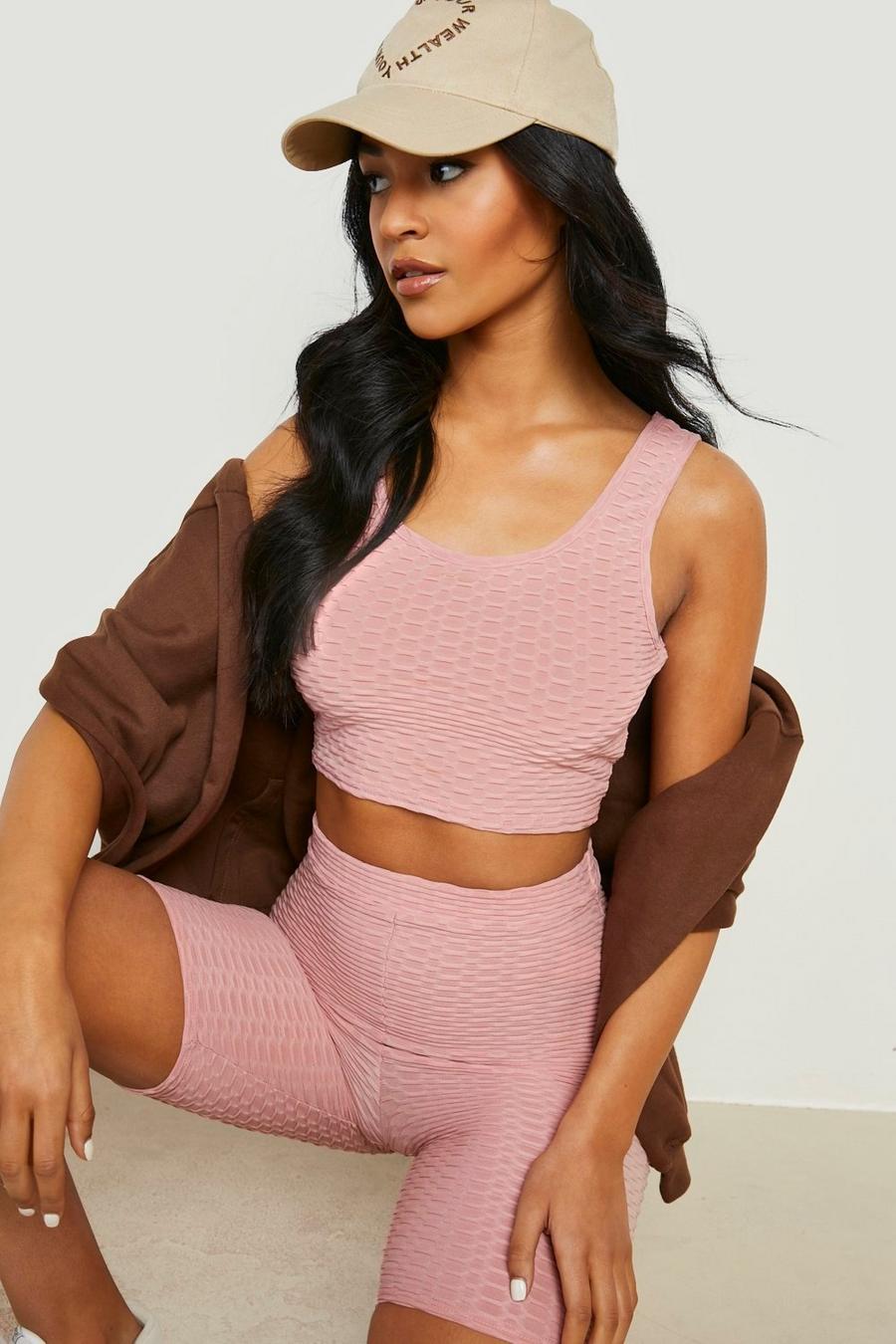 Dusty pink Tall Honeycomb Crop Top image number 1