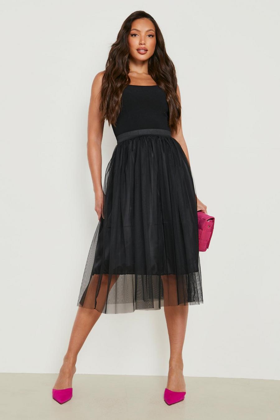Black Tall Boutique Tulle Mesh Midi Dress image number 1