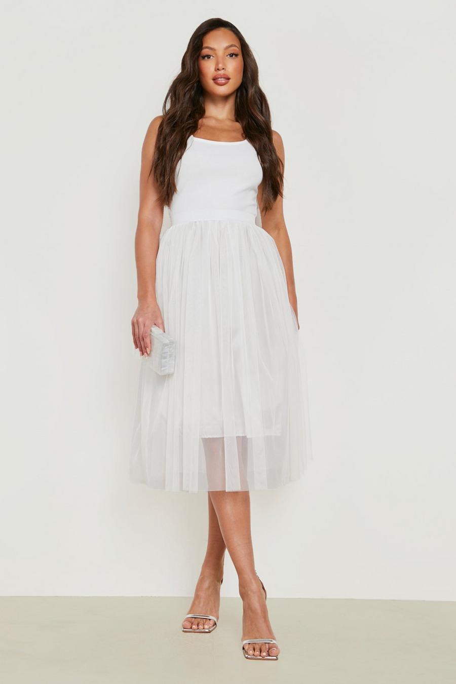 White Tall Boutique Tulle Mesh Midi Dress image number 1