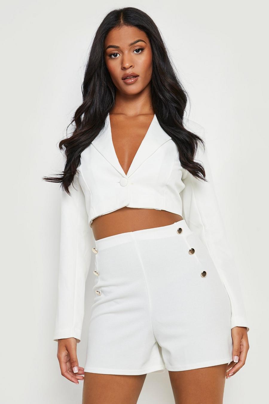 Ivory white Tall Button High Waist Tailored Shorts