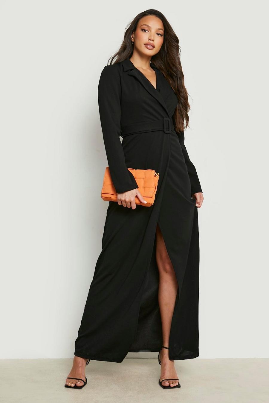 Black Tall Maxi Split Leg Blazer Dress image number 1