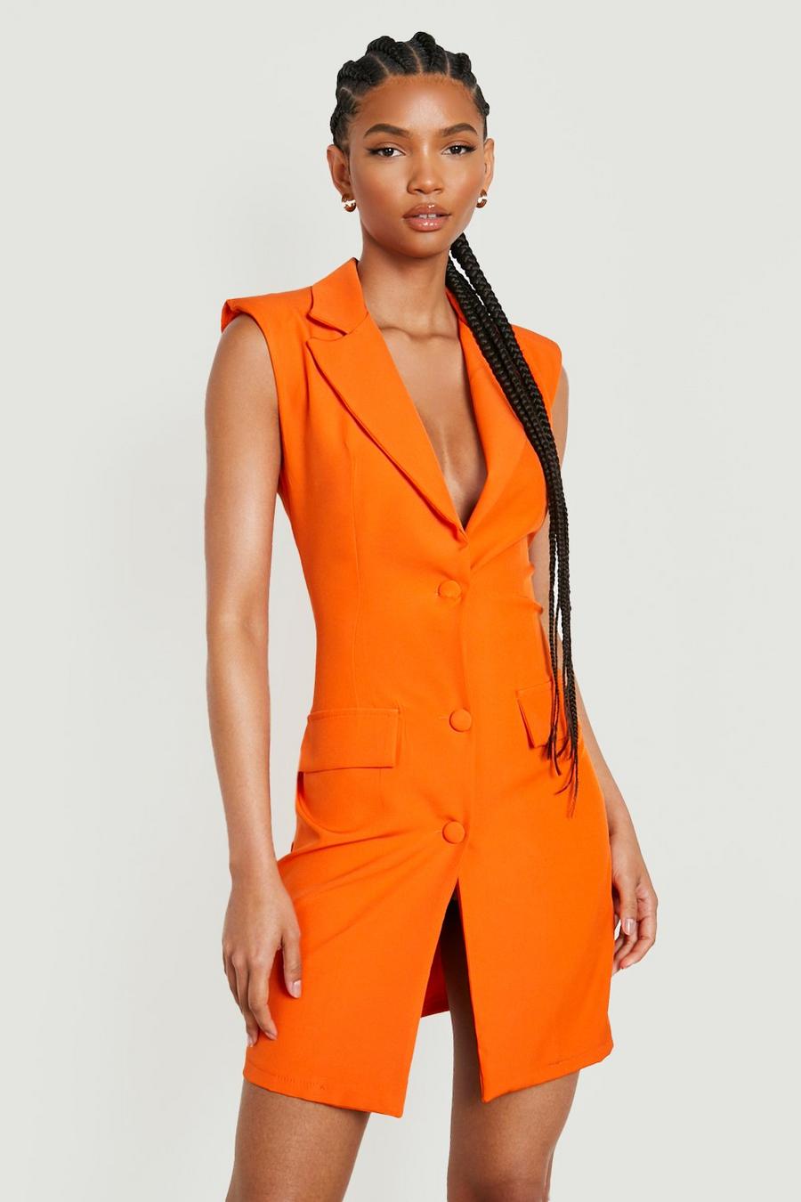 Orange Tall Shoulder Pad Sleeveless Blazer Dress image number 1