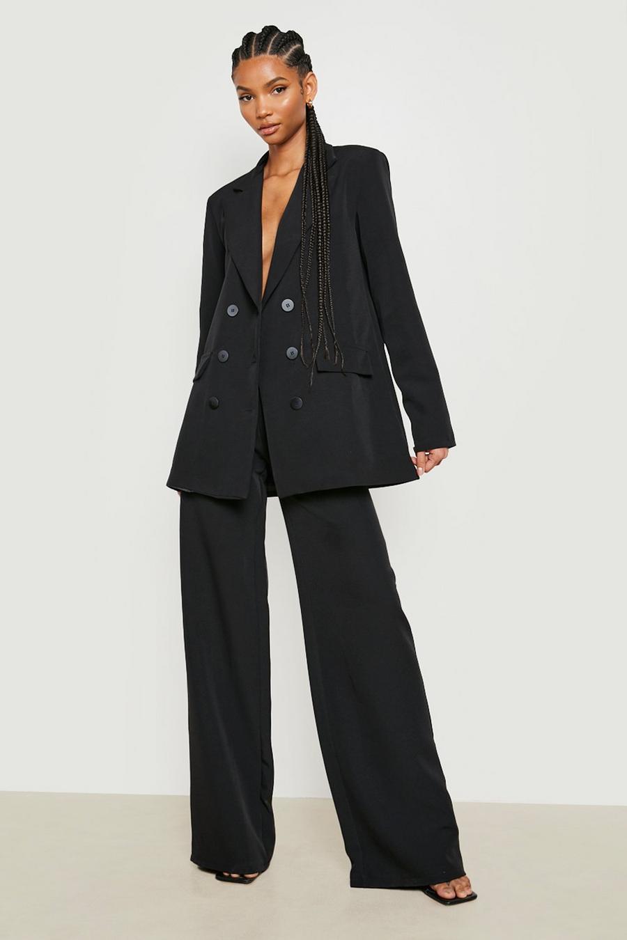 Black Tall Contrast Button Wide Leg Pants image number 1