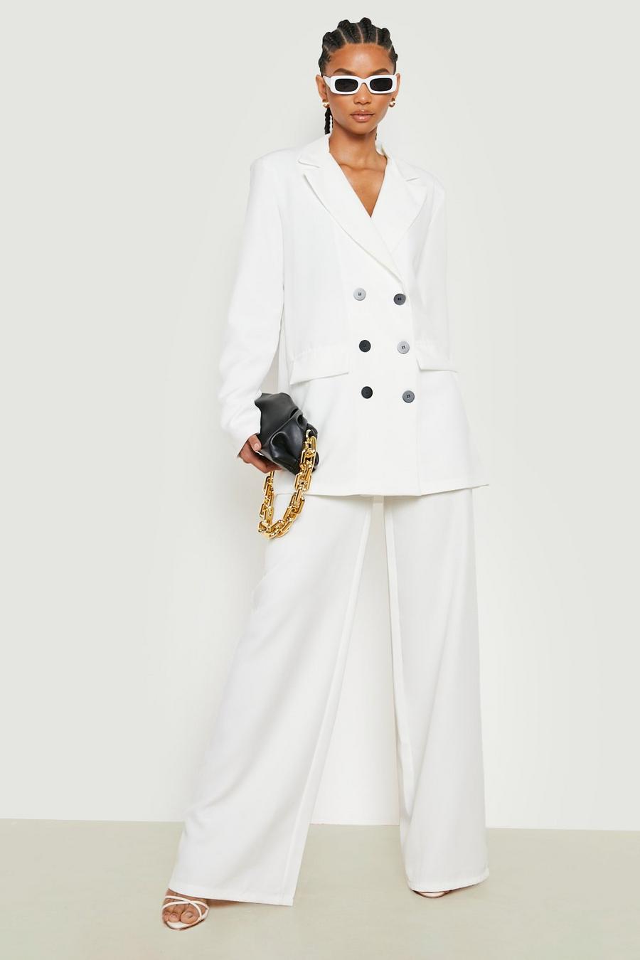 Ivory white Tall Contrast Button Wide Leg Trouser