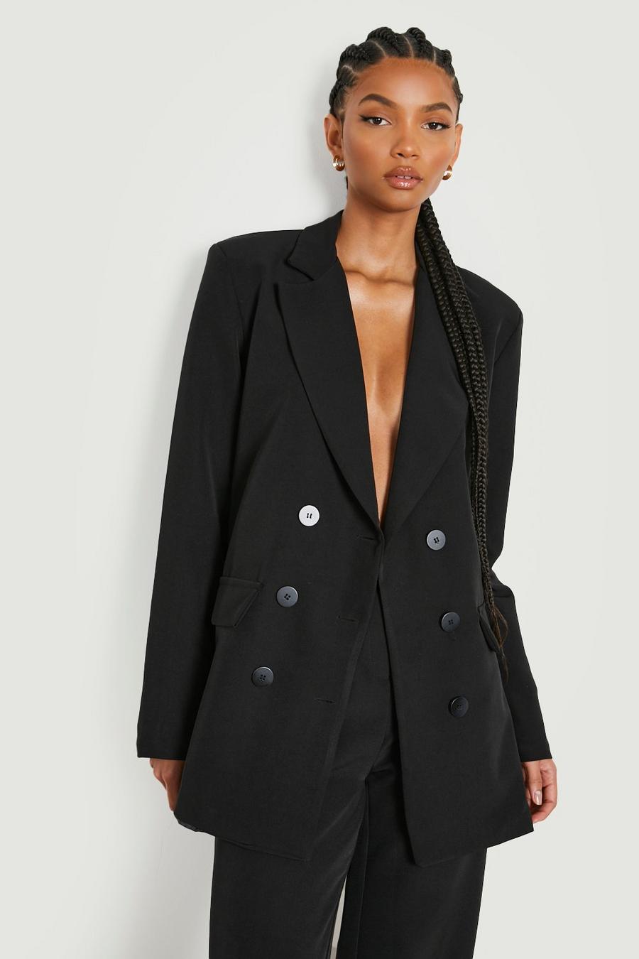 Black Tall Contrast Button Detail Oversized Blazer image number 1