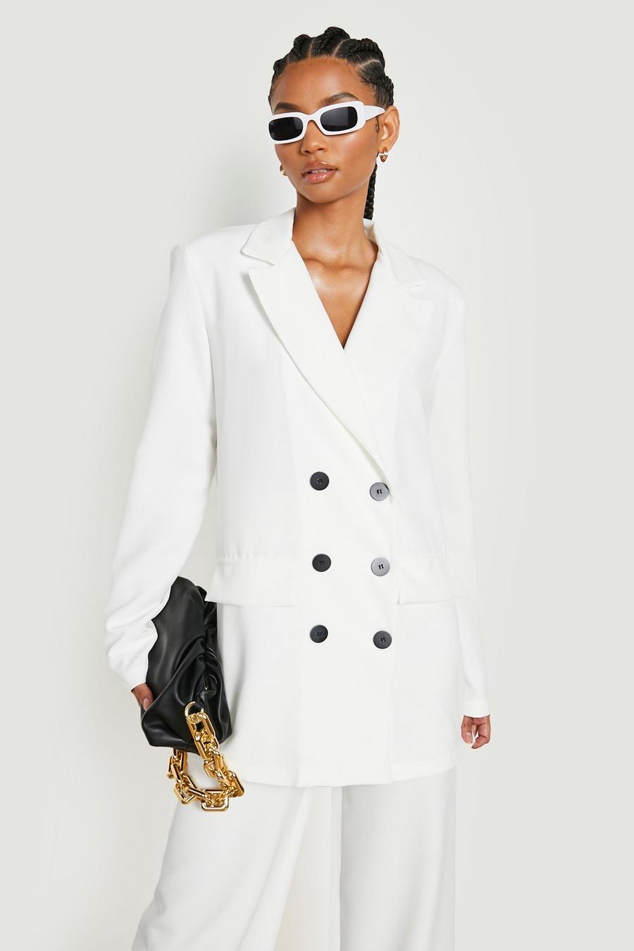 Ivory Tall Contrast Button Detail Oversized Blazer image number 1