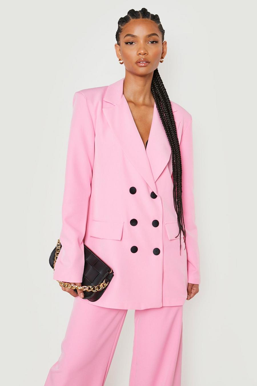 Pink Tall Contrast Button Detail Oversized Blazer image number 1