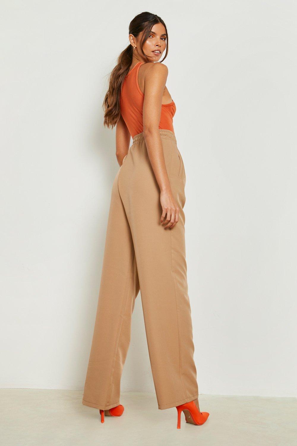 boohoo Plus Button High Waisted Wide Leg Pants - Beige - Size 22