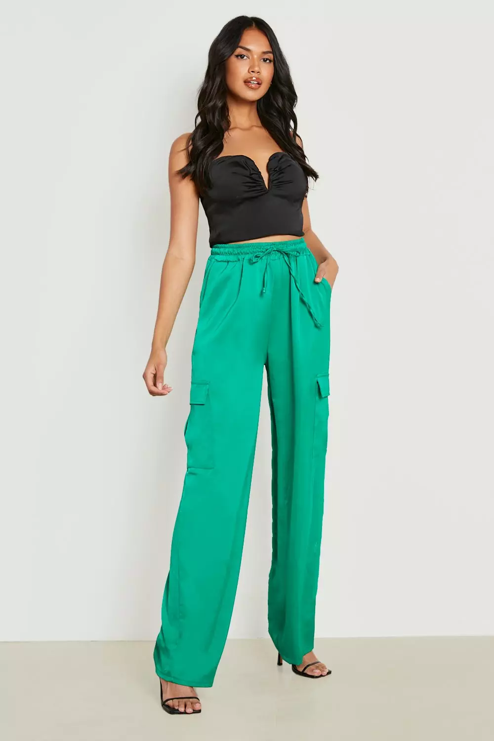 Green silk cargo store pants