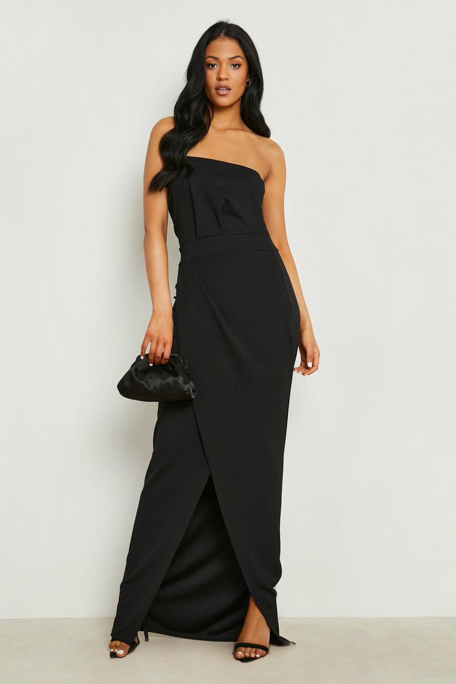 Black Tall Bandeau Wrap Detail Split Maxi Dress image number 1