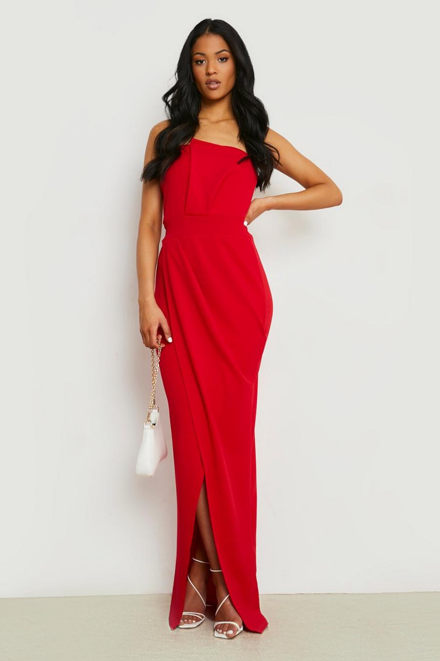 Red Tall Bandeau Wrap Detail Split Maxi Dress image number 1